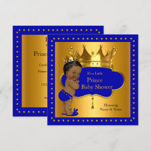 Invitation Prince Baby shower Royal Blue Boy Crown Ethnic