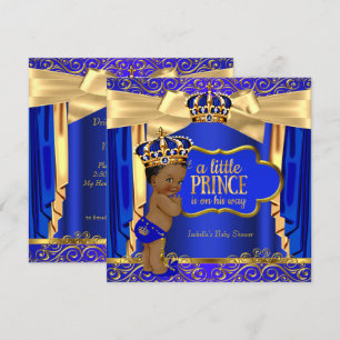 Invitation Prince Baby shower Royal Blue Gold Draps Ethnique