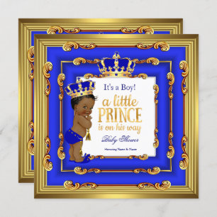Invitation Prince Baby shower Royal Blue Gold Frame Ethnique