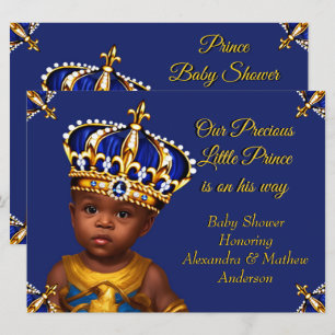 Invitation Prince bébé royal bleu Shower Gold Ethnique