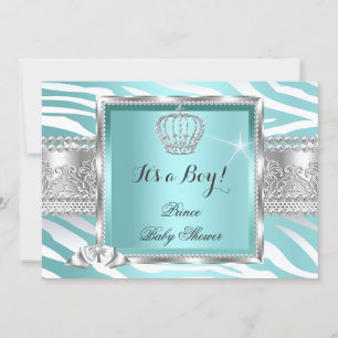 Invitation Prince Bébé Shower Garçon Bleu Menthe Zèbre