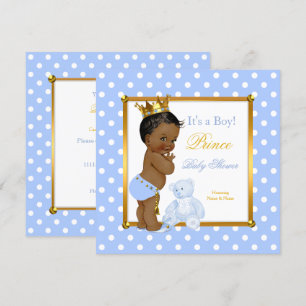 Invitation Prince Bébé Shower Garçon Bleu Points Ethniques