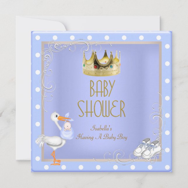 Invitation Prince bleu Baby shower Garçon Baby Crown Spot (Devant)