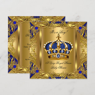 Invitation Prince Bleu Royal Baby Shower Garçon Or Royal 3