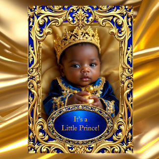 Invitation Prince Bleu Royal Or Bébé Hochet Ethnique