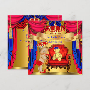 Invitation Prince blond Fête de naissance Ours doré Rouge Ble