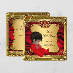 Invitation Prince Boy Baby shower African American Red Gold