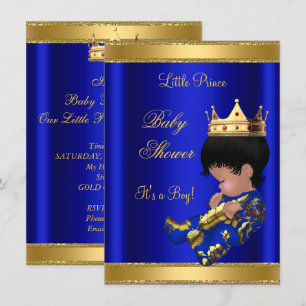 Invitation Prince Boy Baby shower Bleu 2 Africain Américain
