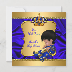 Invitation Prince Boy Baby shower Bleu Africain Américain soi