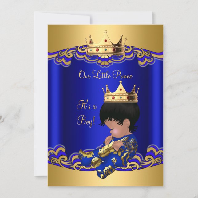 Invitation Prince Boy Baby shower Blue African American 3a (Devant)
