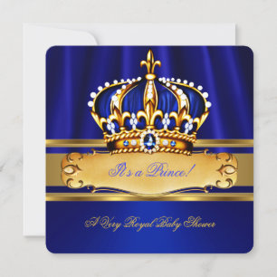Invitation Prince Boy Baby shower Royal Blue Gold