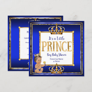 Invitation Prince Boy Baby shower Royal Blue Gold Brunette DK