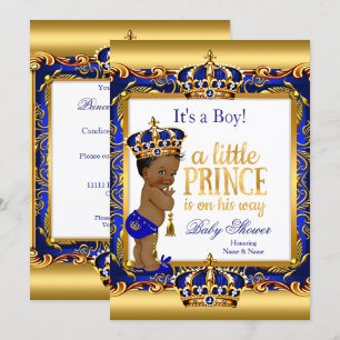 Invitation Prince Ethnique Fête de Naissance Bleu Orné Or