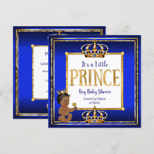 Invitation Prince Ethnique Garçon Baby Shower Bleu Royal Or