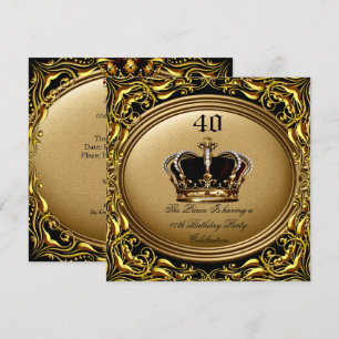 Invitation Prince King Gold Royal Couronne noire Anniversaire