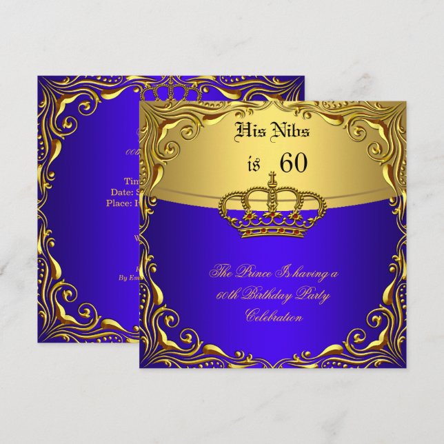Invitation Prince King Red Gold Royal Blue Crown Anniversaire (Devant / Derrière)