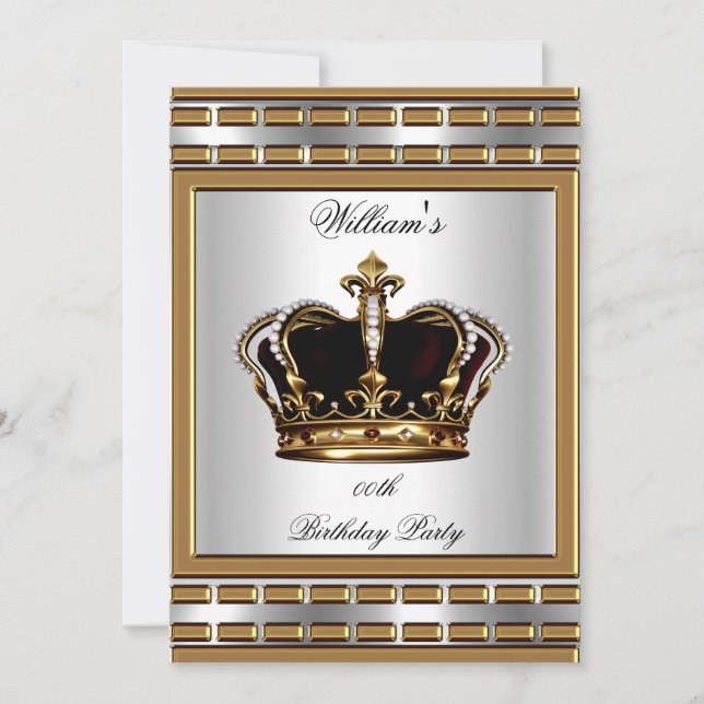 Invitation Prince King Royal Couronne Gold Argent fête d'anni (Devant)