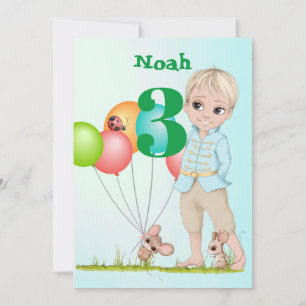 Invitation Prince Mette Bleu Vert Souris Âge Anniversaire