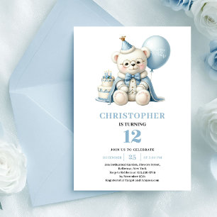 Invitation Prince nounours cool bleu dusty garçon anniversair