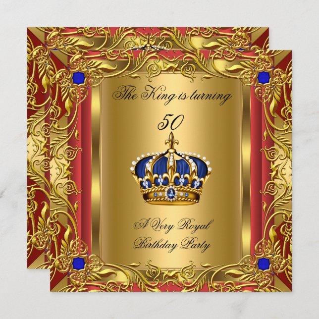 Invitation Prince ou King Red Gold Royal Blue Crown Anniversa (Devant / Derrière)