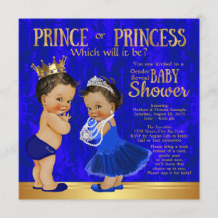 Invitation Prince princesse Gender Reveal d'or de bleu royal