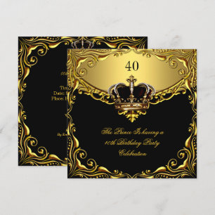 Invitation Prince Roi Or Couronne Royale Noire Anniversaire