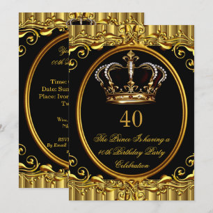 Invitation Prince Roi Or Royal Couronne Noire Anniversaire 4