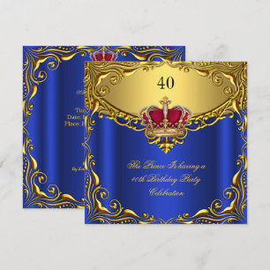 Invitation Prince Roi Rouge Or Royal Bleu Couronne Anniversai