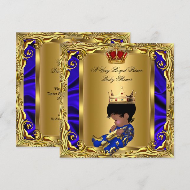 Invitation Prince Royal Baby shower bleu Regal Red Gold Boy 5 (Devant / Derrière)