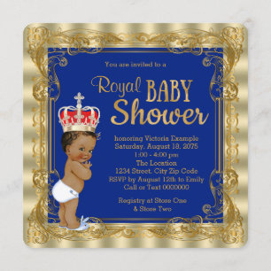 Invitation Prince royal baby shower d'or ethnique de bleu