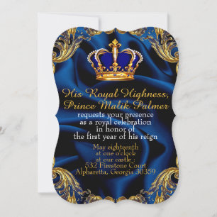 Invitation Prince Royal bleu et or couronne et soie Invitati