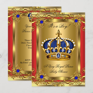 Invitation Prince Royal Bleu Garçon Baby Shower Royal Rouge O