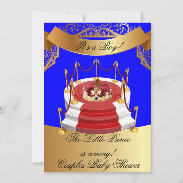 Invitation Prince Royal Blue Boy Baby shower Crown (Devant)