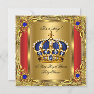 Invitation Prince Royal Blue Boy Baby shower Regal Red Gold