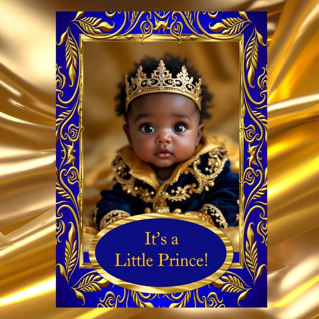 Invitation Prince Royal Blue Gold Boy Baby shower ethnique (Créateur téléchargé)