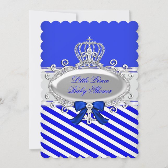 Invitation Prince Royal Boy Baby shower Bleu Bleu Blancs (Devant)