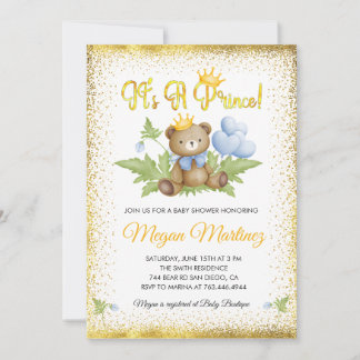 Invitation Prince Royal Gold Little Bear Boy Baby shower