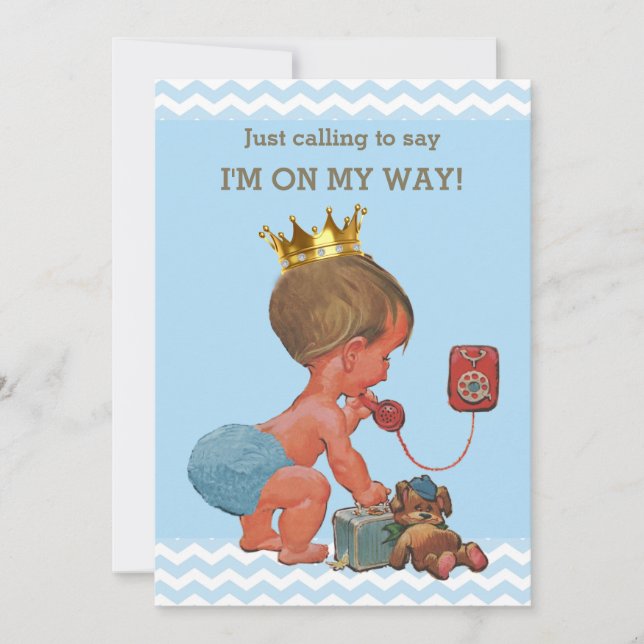 Invitation Prince sur le Baby shower de téléphone Chevrons Bl (Devant)