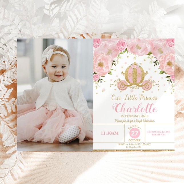 Invitation Princess Anniversaire Porte-photo rose florale (Créateur téléchargé)