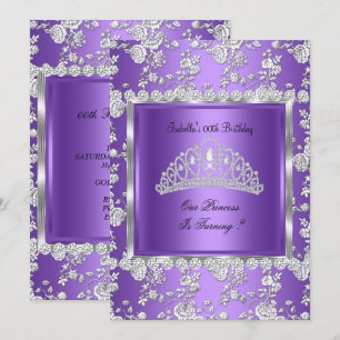Invitation Princess Anniversaire Purple Silver Tiara