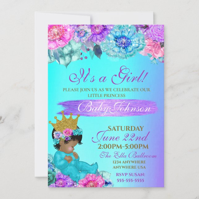 Invitation Princess Baby élégant Purple turquoise Gold baby s (Devant)