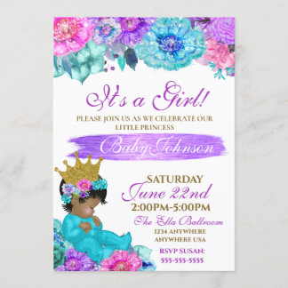 Invitation Princess Baby élégant Purple turquoise Gold baby s
