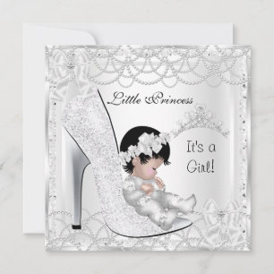 Invitation Princess Baby shower Girl Silver White Pearl