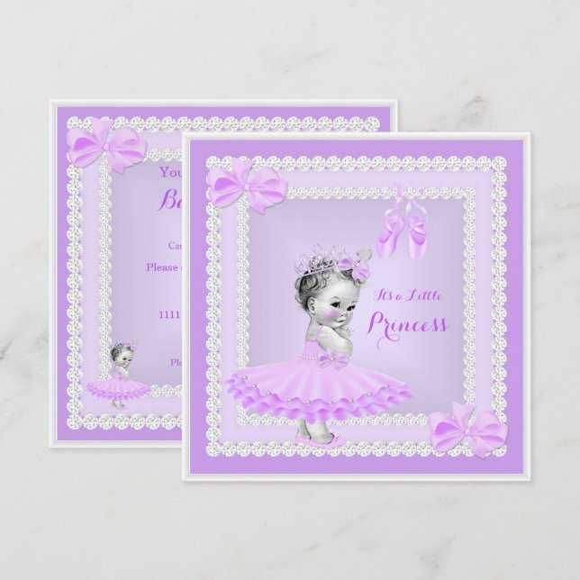 Invitation Princess Baby shower mignonne fille pourpre Baller (Devant / Derrière)