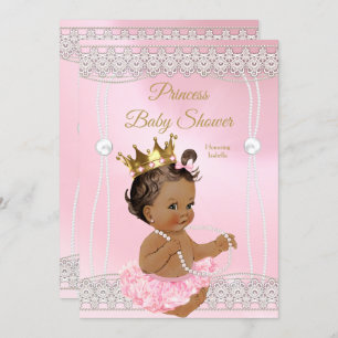 Invitation Princess Baby shower Pink perle dentelle brune