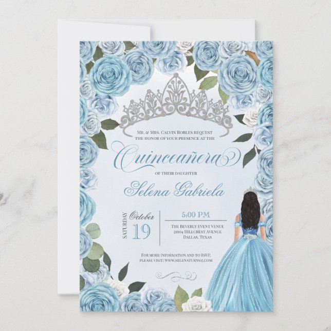 Invitation Princess Ball Blue Roses Quinceanera (Devant)