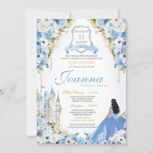 Invitation Princess Castle Blue Cinderella Quinceanera v5