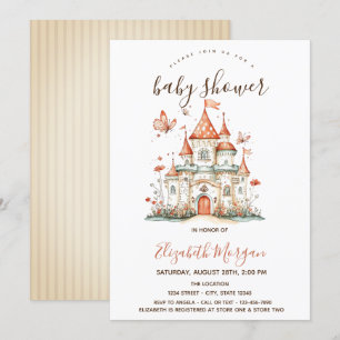 Invitation Princess Castle Butterflies Stripes Baby shower