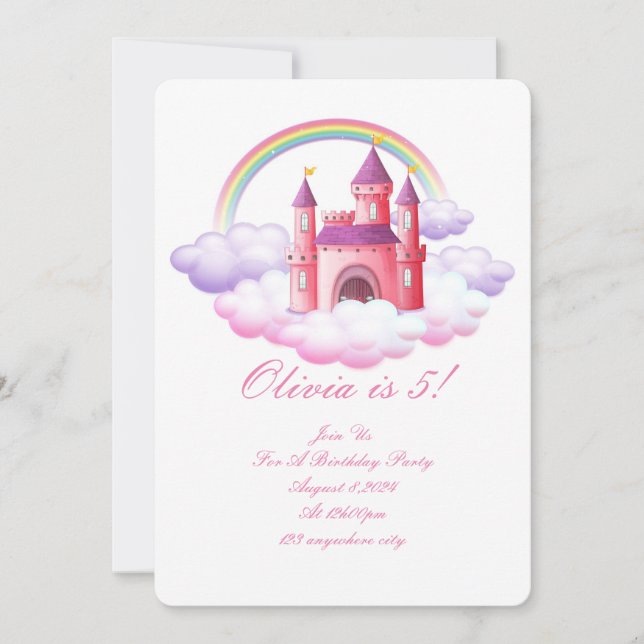 INVITATION PRINCESS CHÂTEAU ANNIVERSAIRE COLORÉ (Devant)