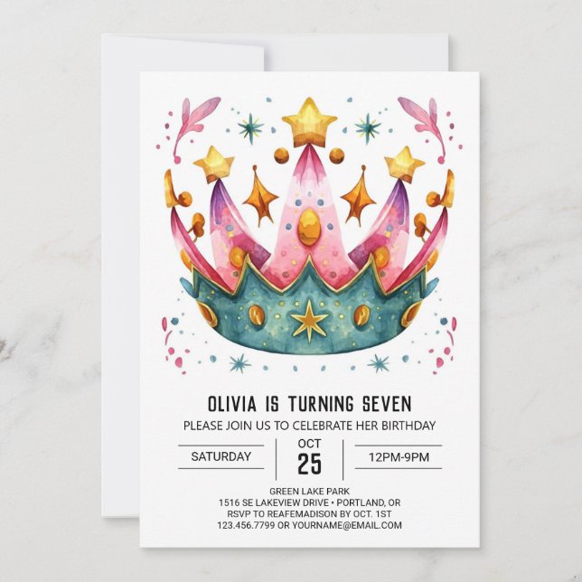 Invitation Princess Chic Birthday Crown (Devant)